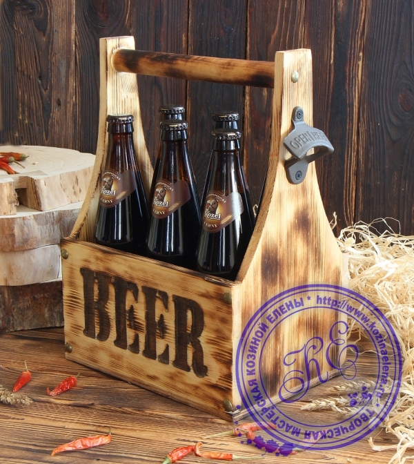 Подарочный набор, деревянный ящик с пивом, 14 бутылок