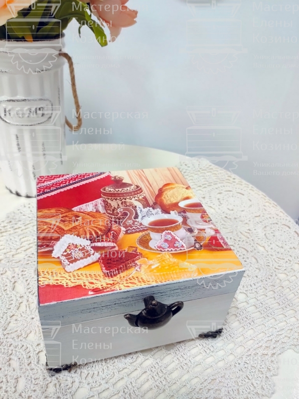 Шкатулка-коробка для чая, конфет Чайные традиции (4 яч)
